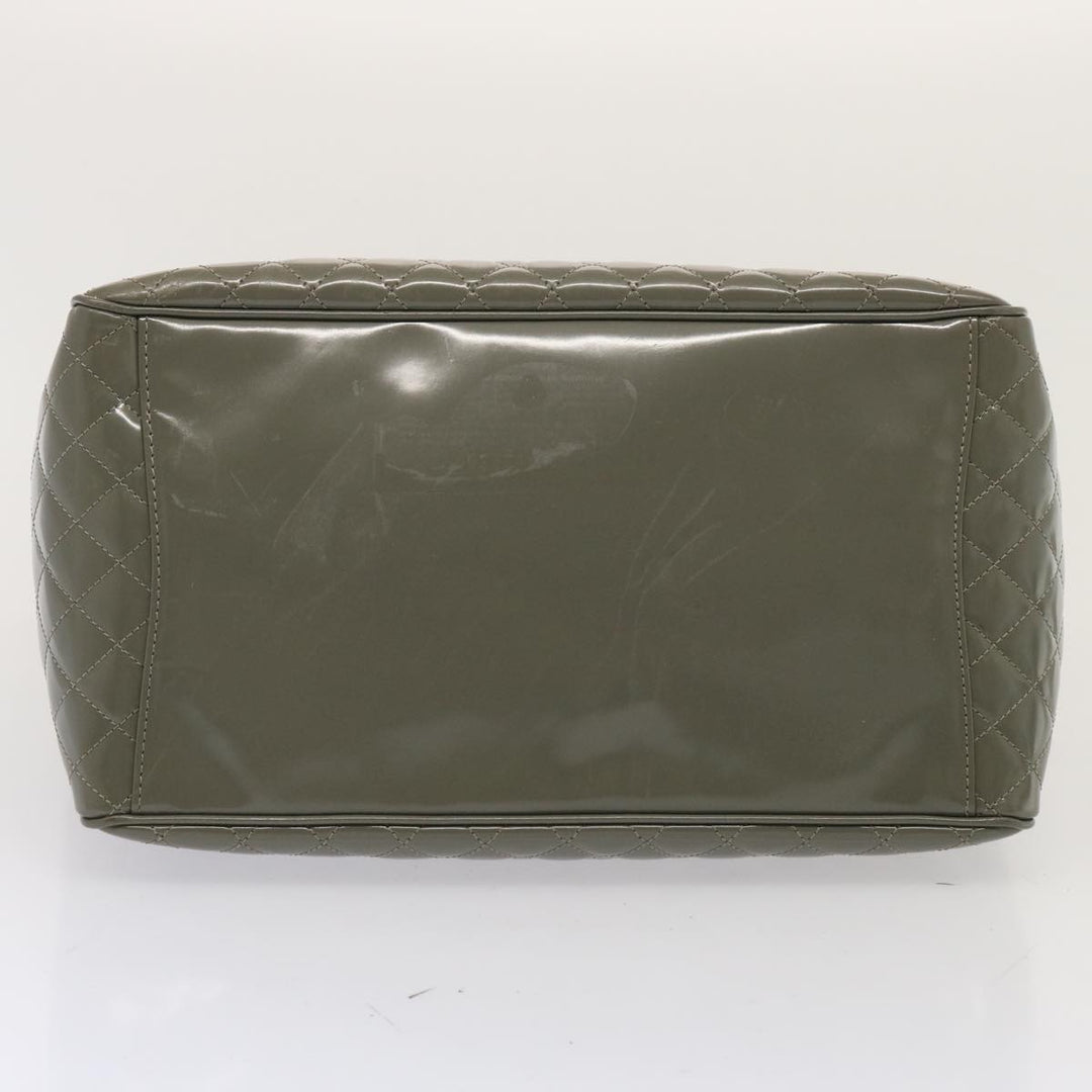 Chanel Matelasse Turn Lock Hand Bag Enamel 2way Gray CC Auth ep4178