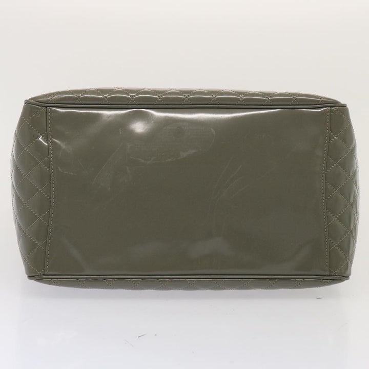 Chanel Matelasse Turn Lock Hand Bag Enamel 2way Gray CC Auth ep4178