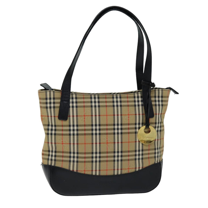 BurberrySs Nova Check Tote Bag Canvas Beige Black Auth ep4184