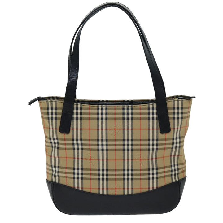 BurberrySs Nova Check Tote Bag Canvas Beige Black Auth ep4184