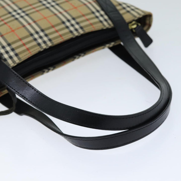 BurberrySs Nova Check Tote Bag Canvas Beige Black Auth ep4184