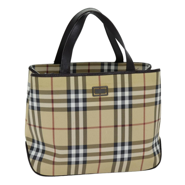 Burberry Nova Check Hand Bag PVC Leather Beige Dark Brown Auth ep4186