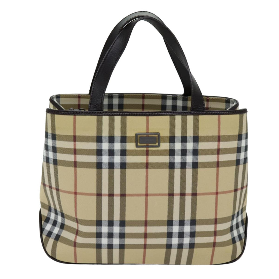 Burberry Nova Check Hand Bag PVC Leather Beige Dark Brown Auth ep4186
