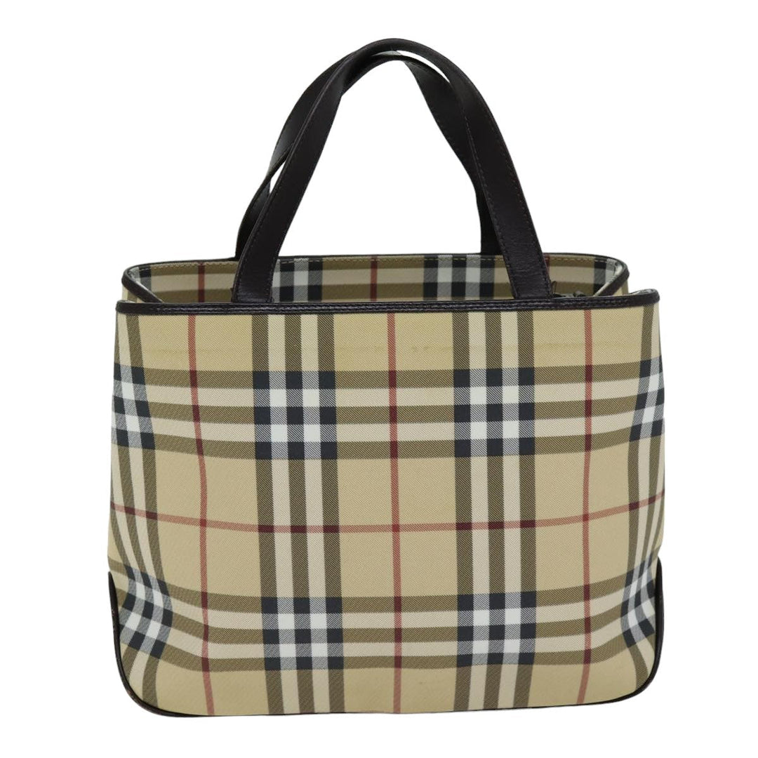 Burberry Nova Check Hand Bag PVC Leather Beige Dark Brown Auth ep4186