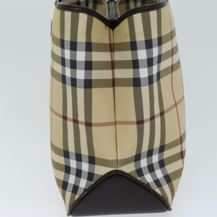 Burberry Nova Check Hand Bag PVC Leather Beige Dark Brown Auth ep4186