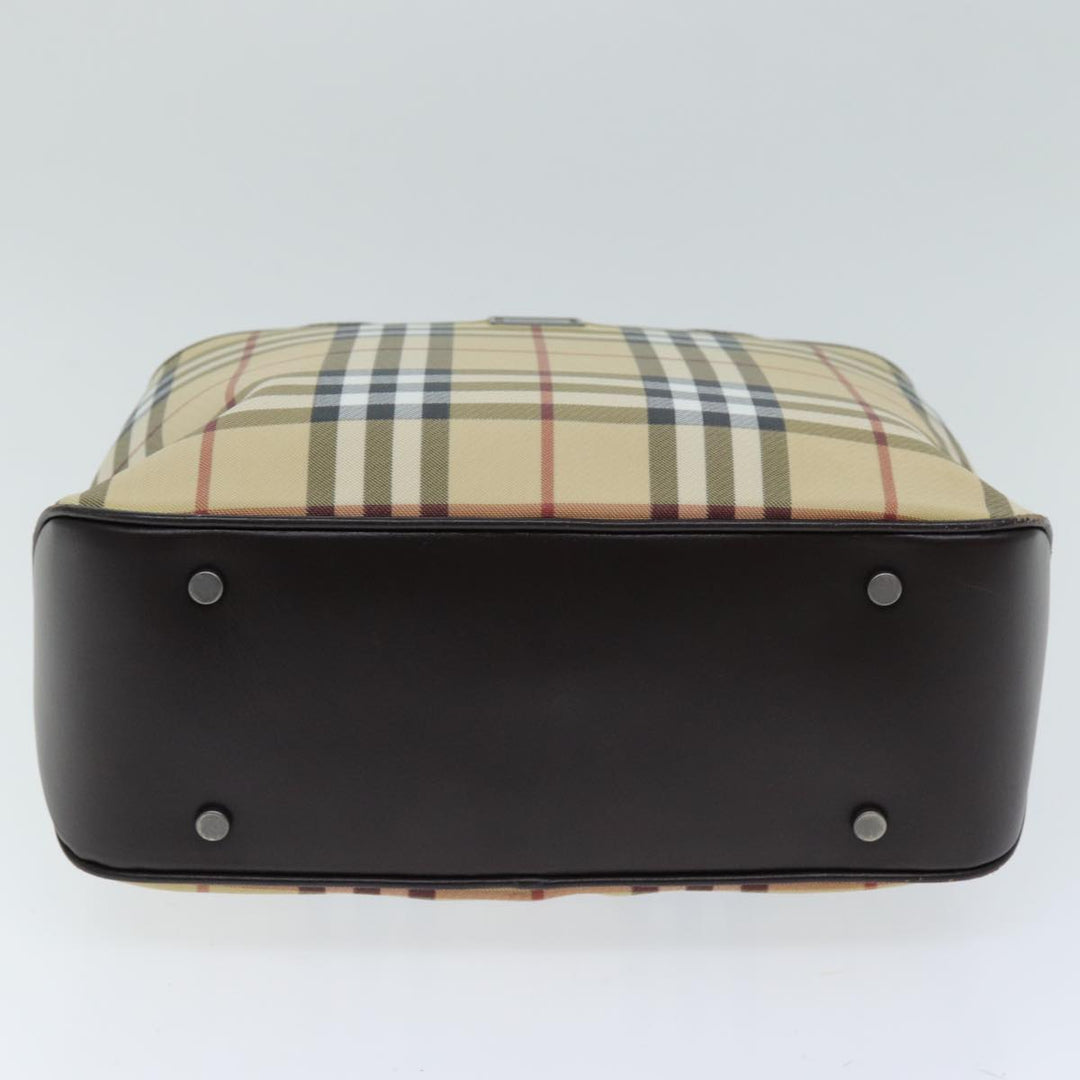 Burberry Nova Check Hand Bag PVC Leather Beige Dark Brown Auth ep4186