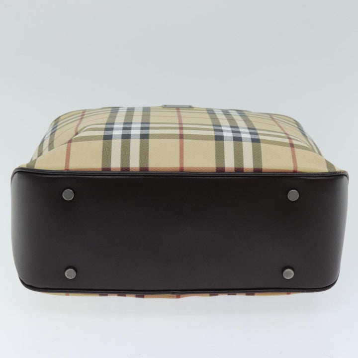 Burberry Nova Check Hand Bag PVC Leather Beige Dark Brown Auth ep4186