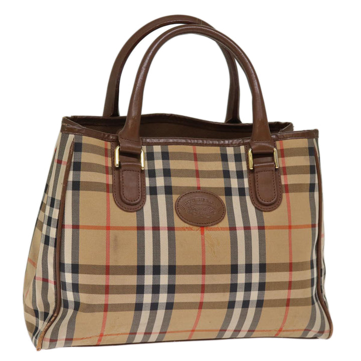 Burberry Nova Check Hand Bag Nylon Beige Auth ep4200