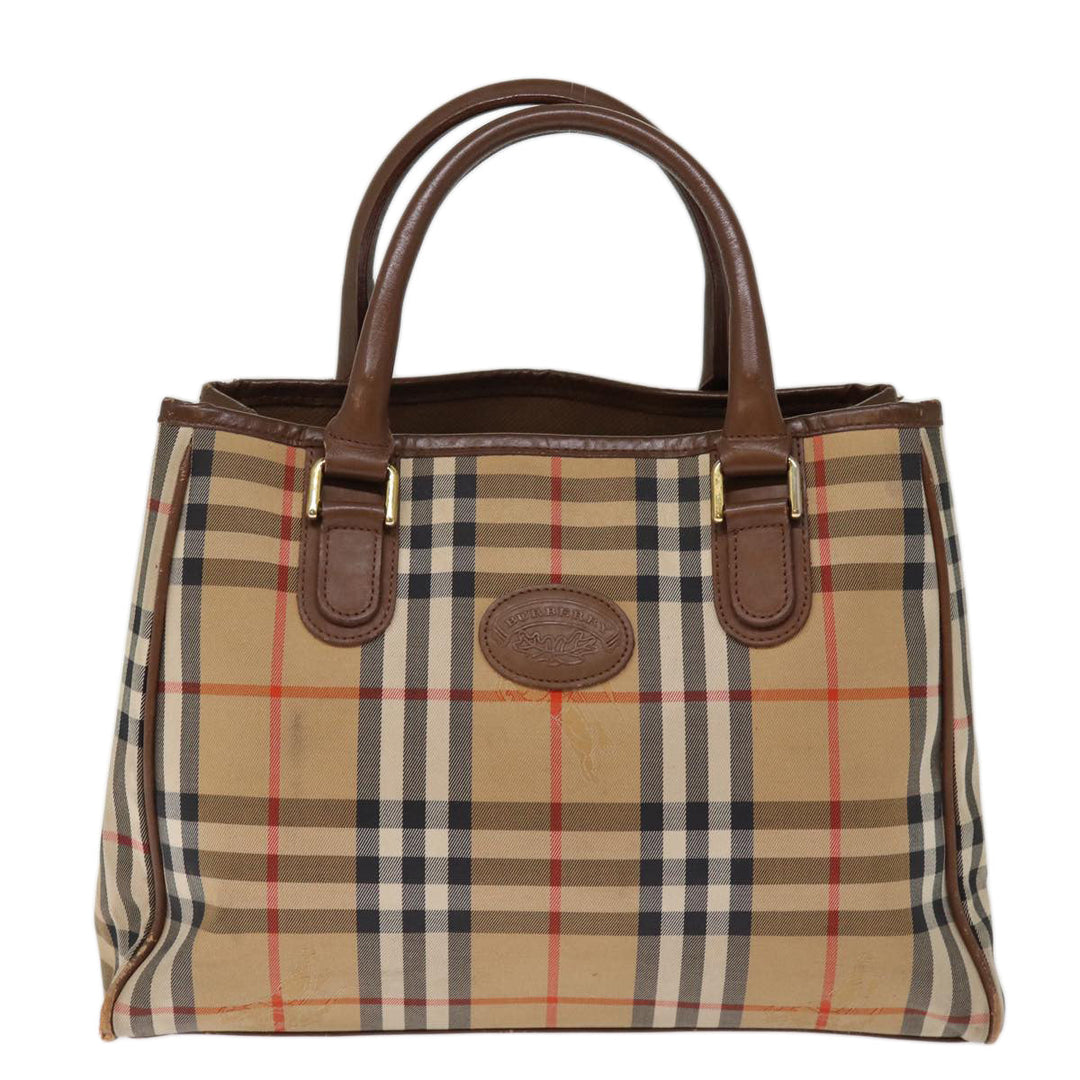 Burberry Nova Check Hand Bag Nylon Beige Auth ep4200