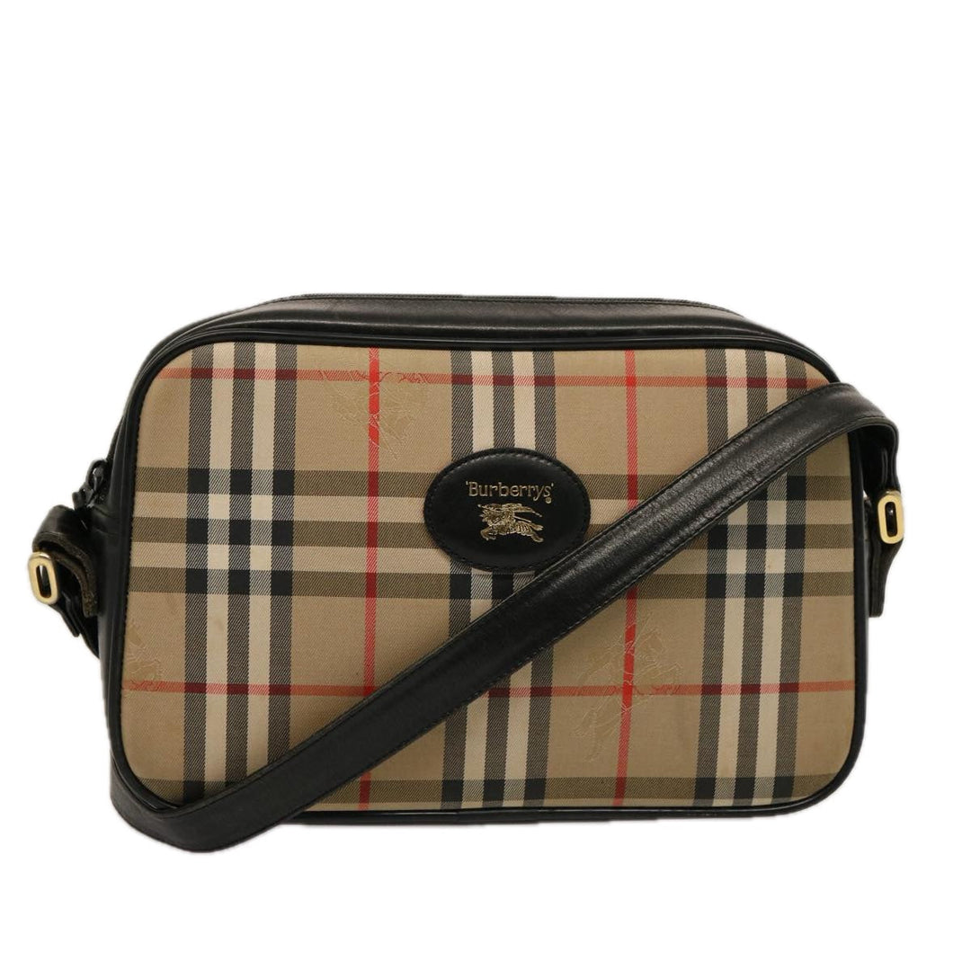BurberrySs Nova Check Shoulder Bag Canvas Beige Black Auth ep4300