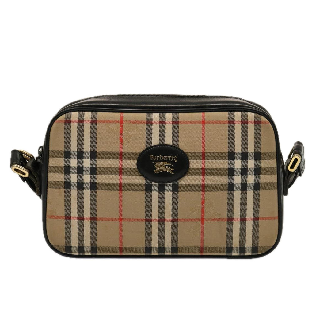BurberrySs Nova Check Shoulder Bag Canvas Beige Black Auth ep4300