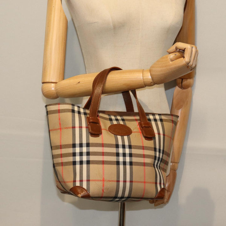 BurberrySs Nova Check Hand Bag Canvas Beige Auth ep4362