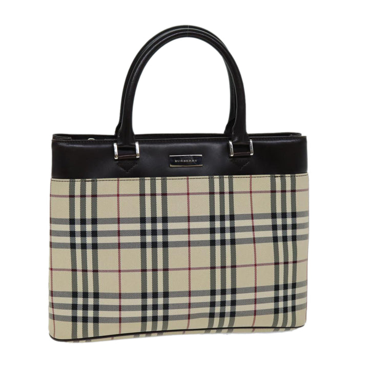 Burberry Nova Check Hand Bag Canvas Beige Auth ep4500