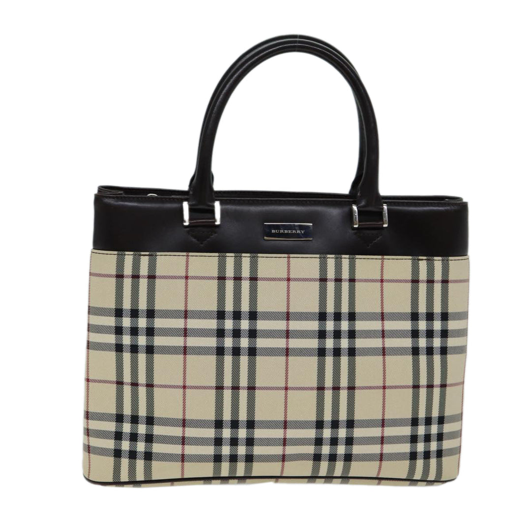 Burberry Nova Check Hand Bag Canvas Beige Auth ep4500