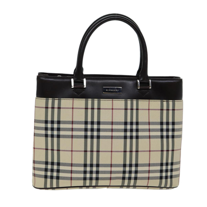 Burberry Nova Check Hand Bag Canvas Beige Auth ep4500