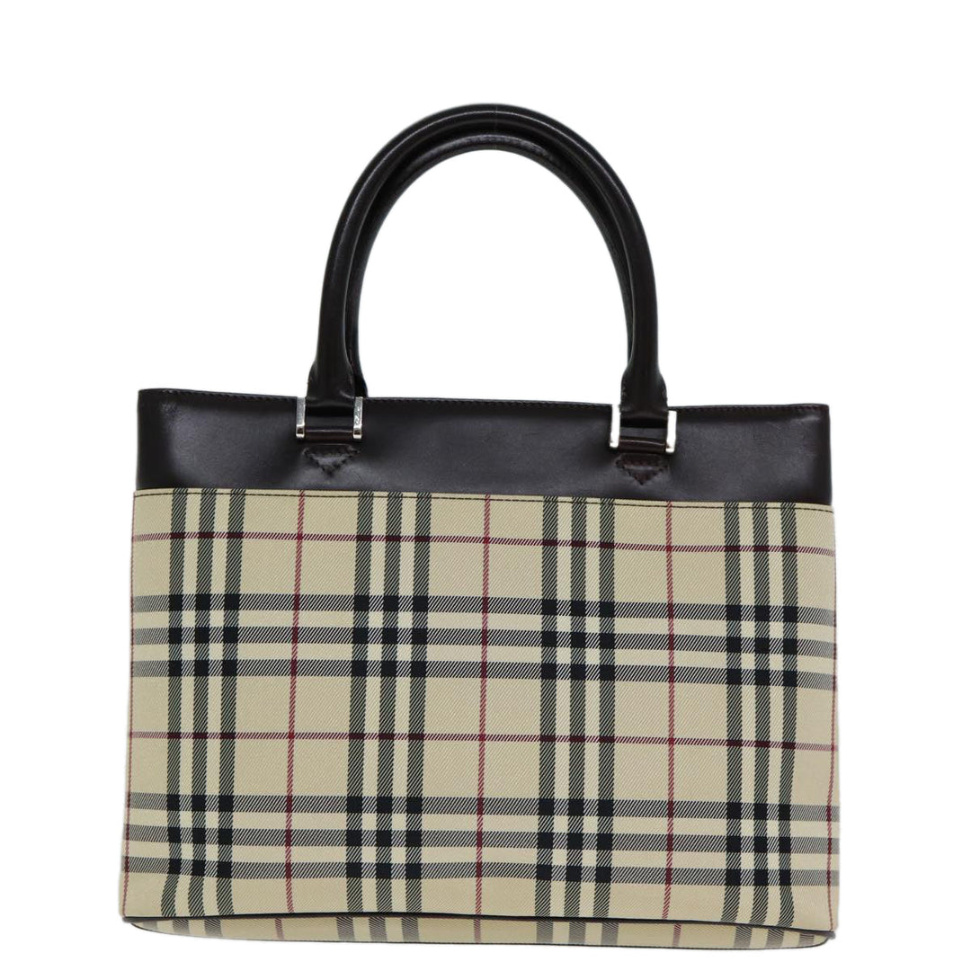 Burberry Nova Check Hand Bag Canvas Beige Auth ep4500