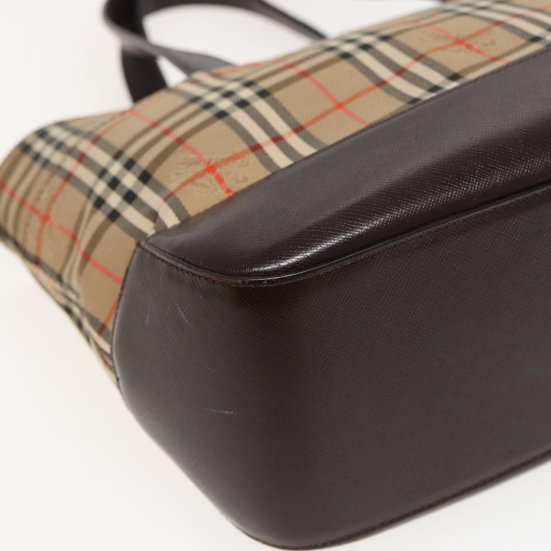 Burberry Nova Check Hand Bag Canvas Beige Auth ep4706