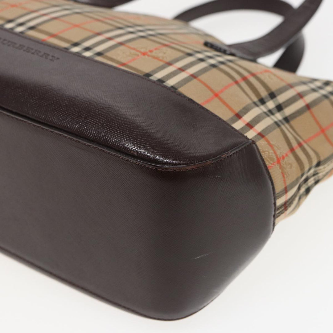 Burberry Nova Check Hand Bag Canvas Beige Auth ep4706