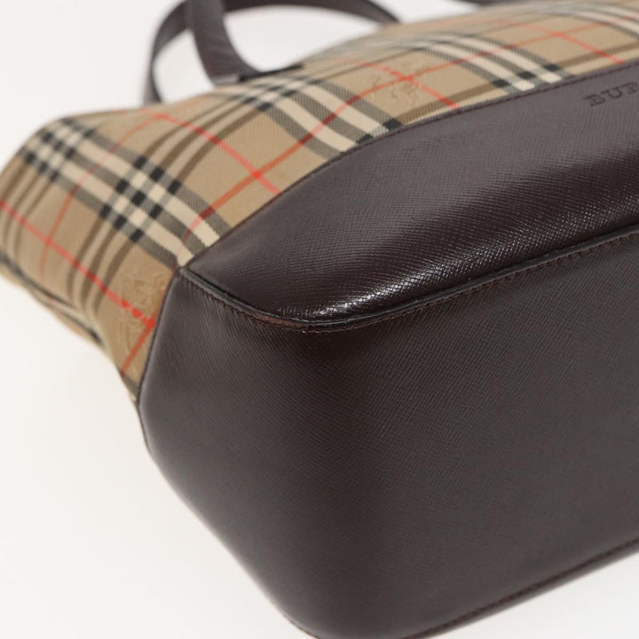 Burberry Nova Check Hand Bag Canvas Beige Auth ep4706