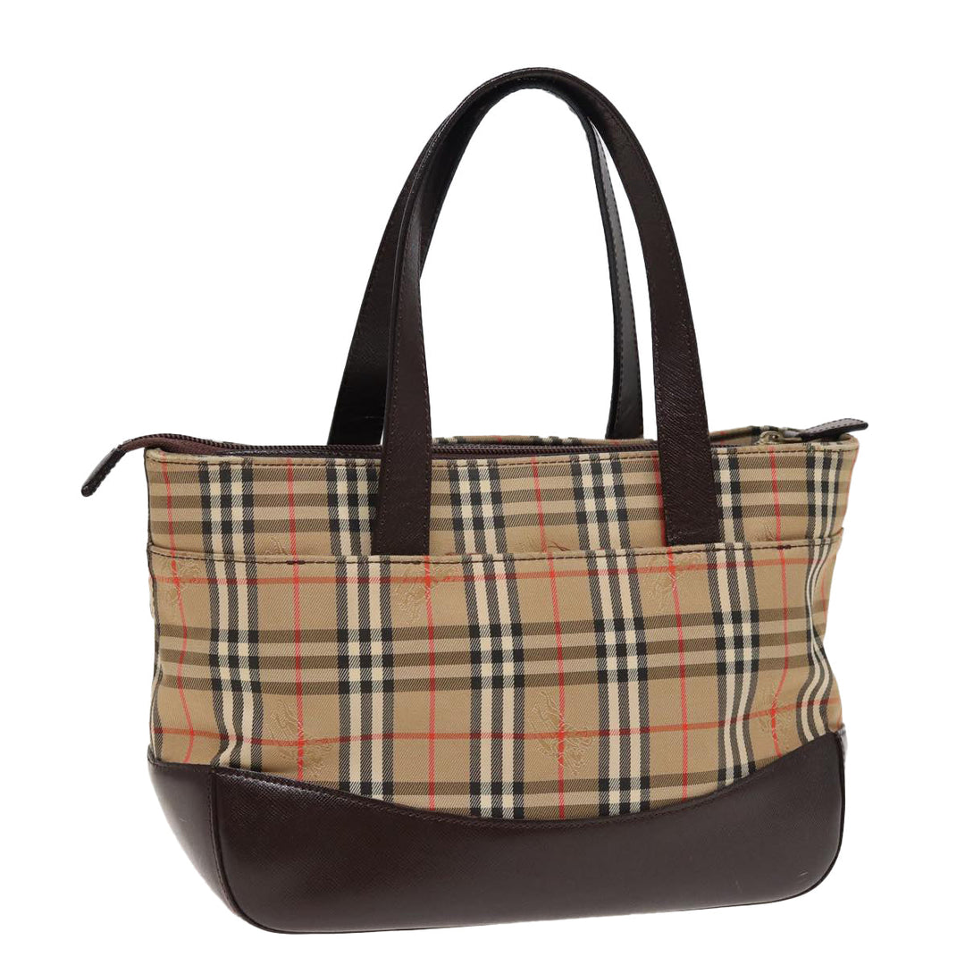 Burberry Nova Check Hand Bag Canvas Beige Auth ep4706