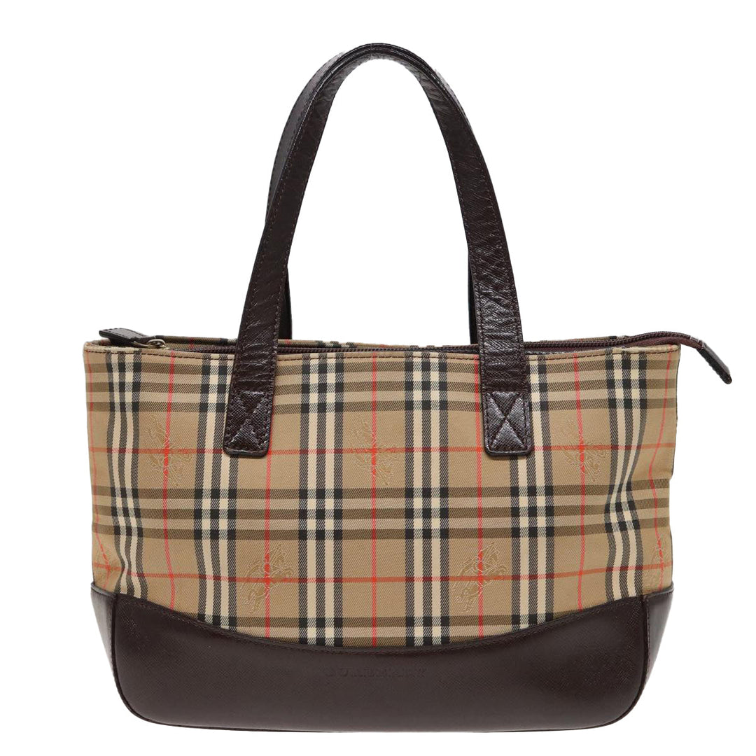 Burberry Nova Check Hand Bag Canvas Beige Auth ep4706