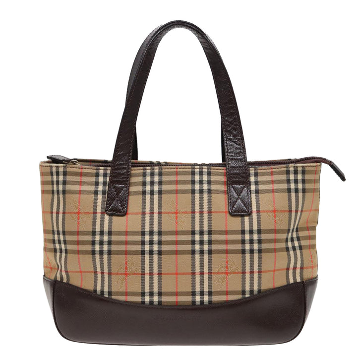 Burberry Nova Check Hand Bag Canvas Beige Auth ep4706
