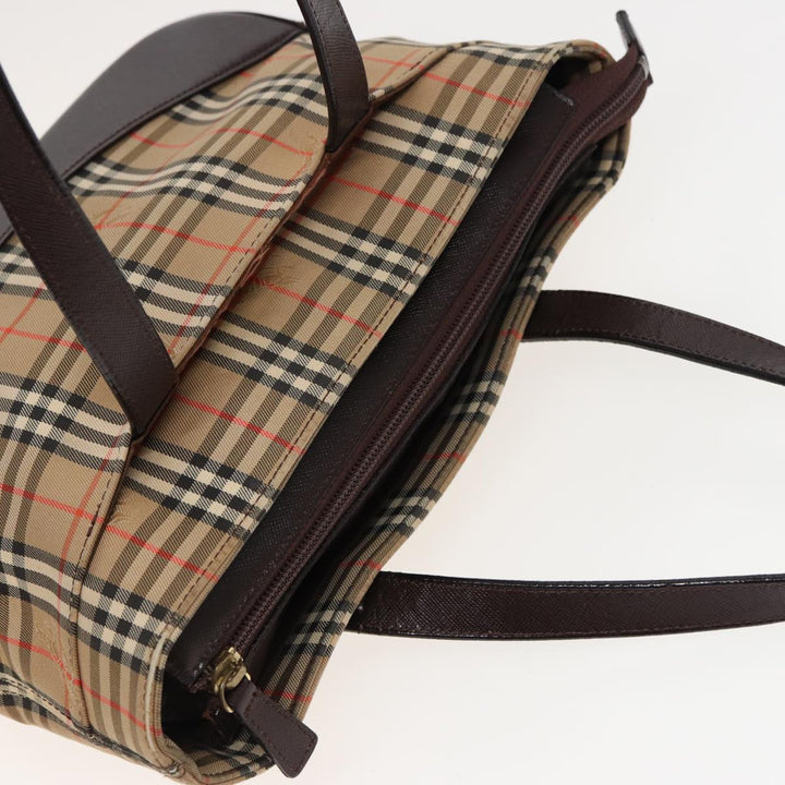 Burberry Nova Check Hand Bag Canvas Beige Auth ep4706