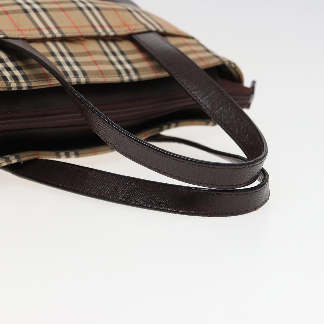 Burberry Nova Check Hand Bag Canvas Beige Auth ep4706