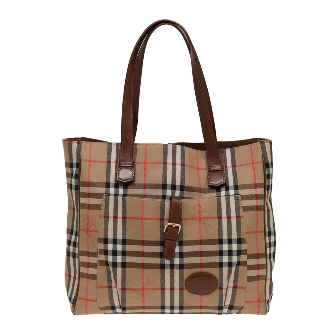BurberrySs Nova Check Tote Bag Canvas Beige Auth ep4723