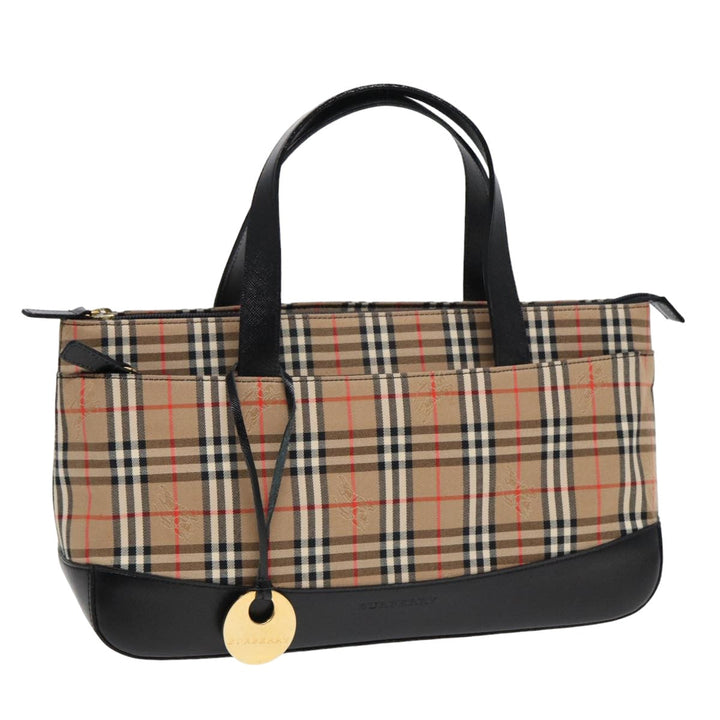 Burberry Nova Check Hand Bag Canvas Beige Auth ep4904