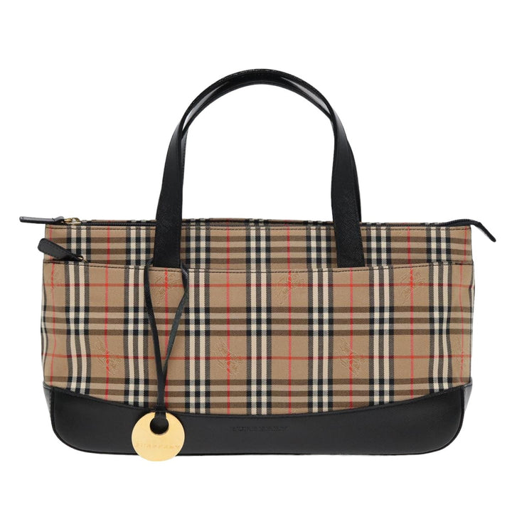 Burberry Nova Check Hand Bag Canvas Beige Auth ep4904