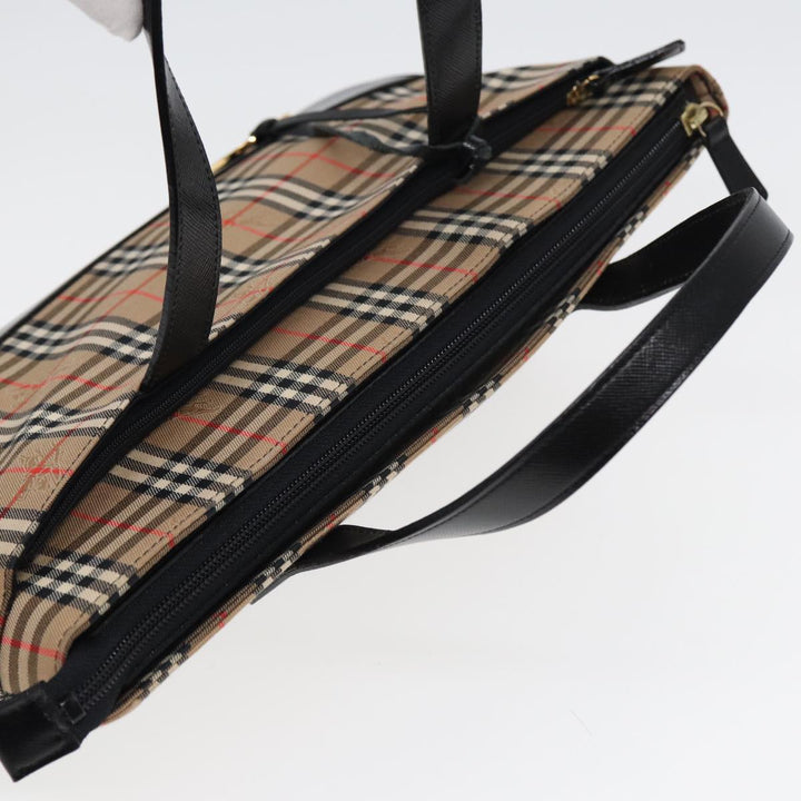 Burberry Nova Check Hand Bag Canvas Beige Auth ep4904