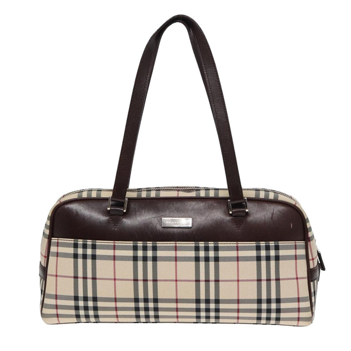 Burberry Nova Check Hand Bag Nylon Beige Auth ep4955
