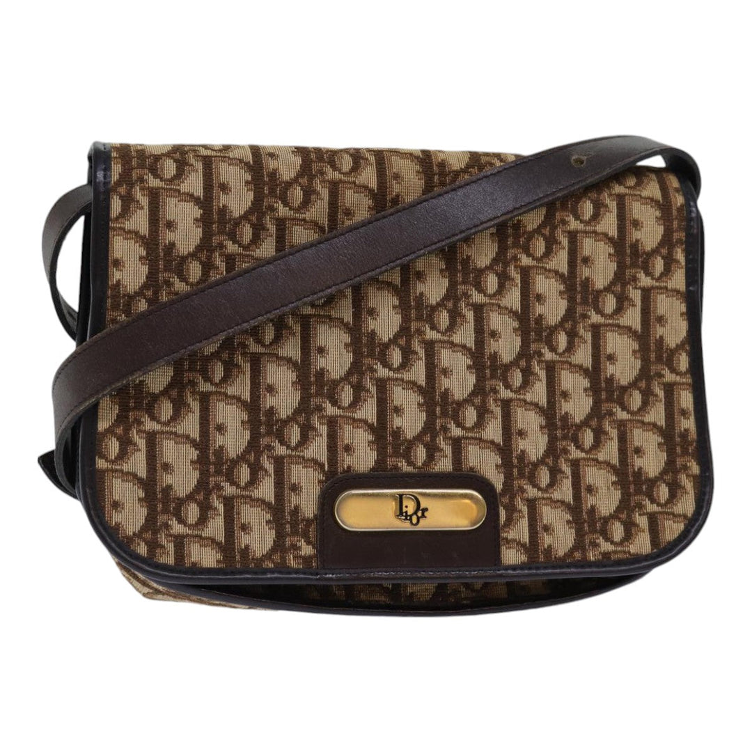 CHRISTIAN Top quality Dior Trotter Canvas Shoulder Bag Gold Beige Auth ep5089