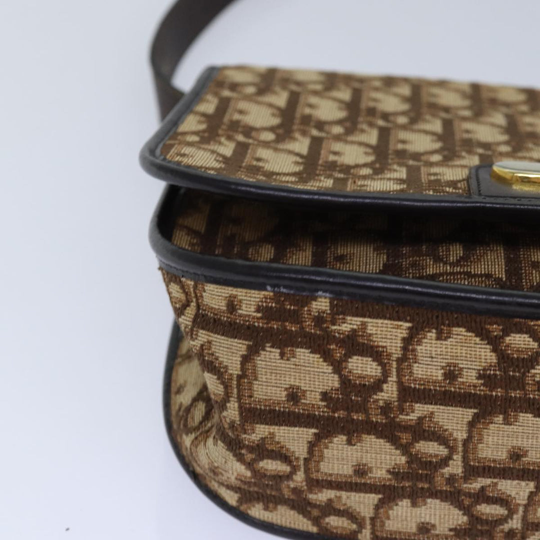 CHRISTIAN Top quality Dior Trotter Canvas Shoulder Bag Gold Beige Auth ep5089