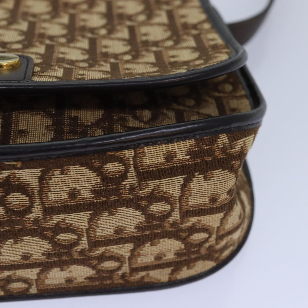 CHRISTIAN Top quality Dior Trotter Canvas Shoulder Bag Gold Beige Auth ep5089