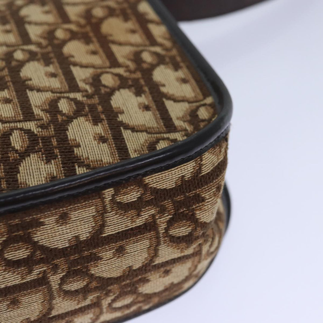 CHRISTIAN Top quality Dior Trotter Canvas Shoulder Bag Gold Beige Auth ep5089