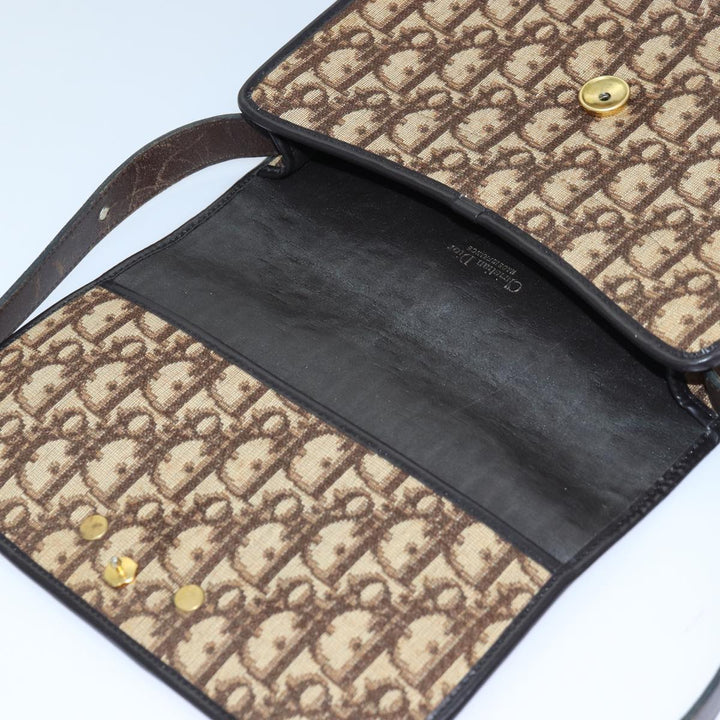 CHRISTIAN Top quality Dior Trotter Canvas Shoulder Bag Gold Beige Auth ep5089