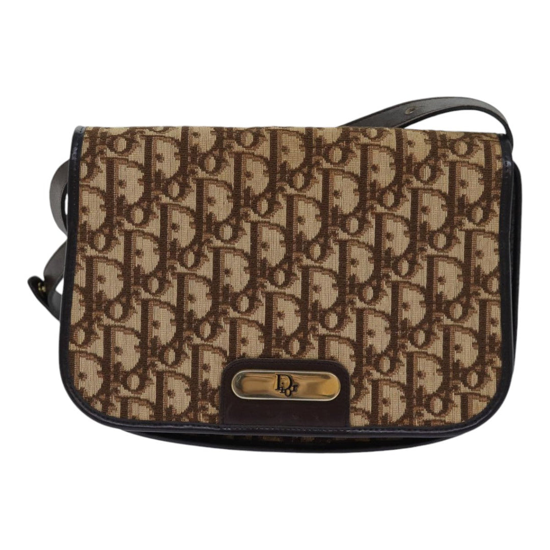 CHRISTIAN Top quality Dior Trotter Canvas Shoulder Bag Gold Beige Auth ep5089