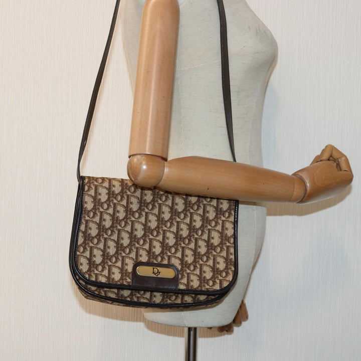 CHRISTIAN Top quality Dior Trotter Canvas Shoulder Bag Gold Beige Auth ep5089