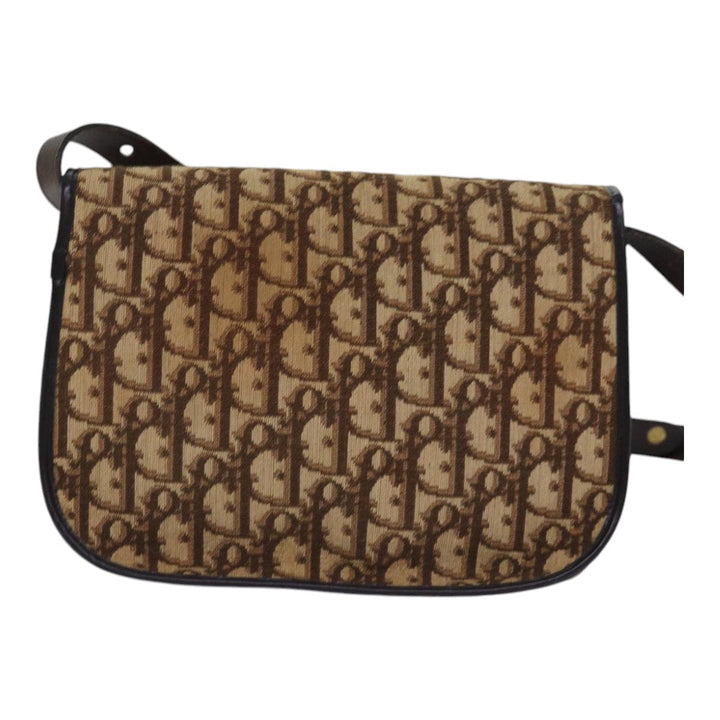 CHRISTIAN Top quality Dior Trotter Canvas Shoulder Bag Gold Beige Auth ep5089