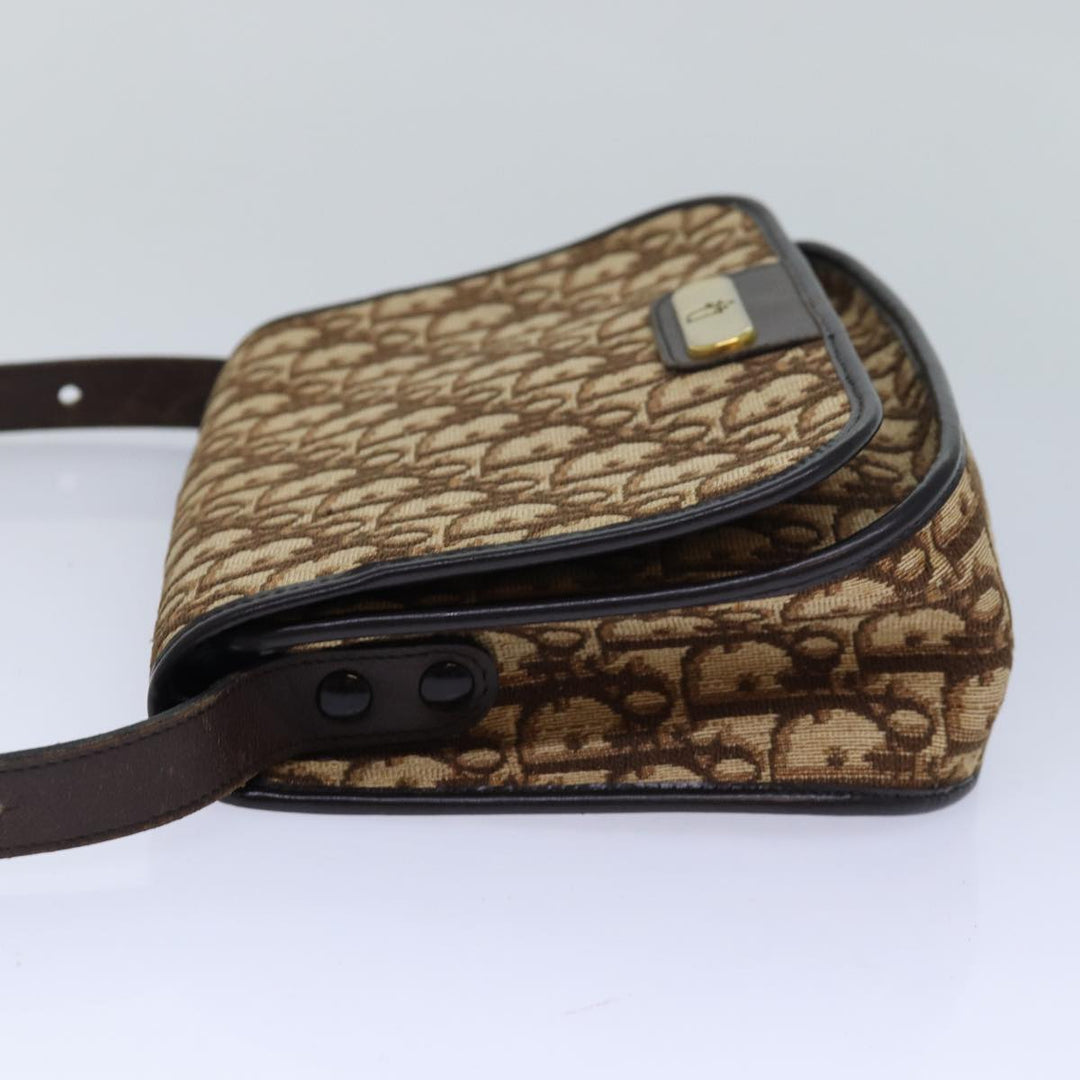 CHRISTIAN Top quality Dior Trotter Canvas Shoulder Bag Gold Beige Auth ep5089