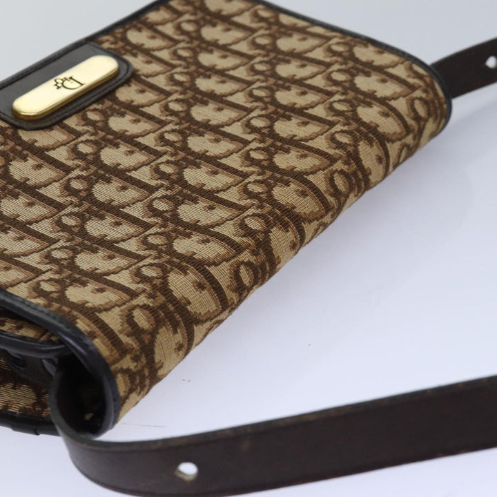 CHRISTIAN Top quality Dior Trotter Canvas Shoulder Bag Gold Beige Auth ep5089