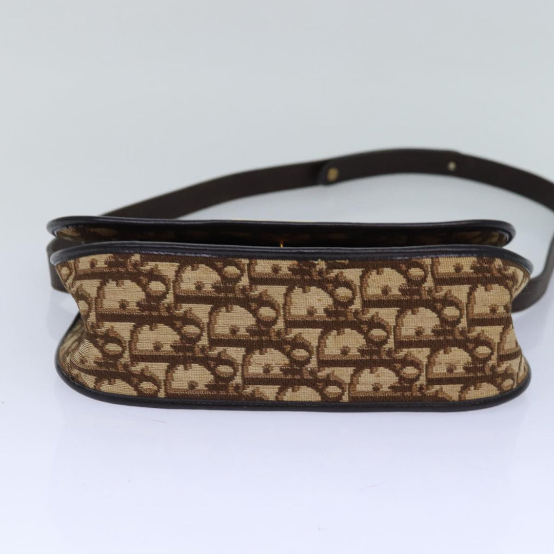 CHRISTIAN Top quality Dior Trotter Canvas Shoulder Bag Gold Beige Auth ep5089