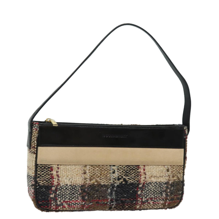 Burberry Nova Check Shoulder Bag Wool Beige Black Auth ep5128