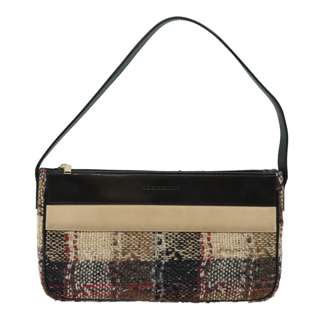 Burberry Nova Check Shoulder Bag Wool Beige Black Auth ep5128