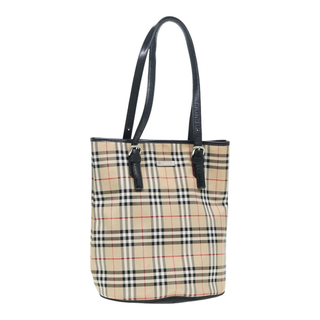 BurberrySs Nova Check Blue Label Tote Bag Nylon Beige Silver Auth ep5296