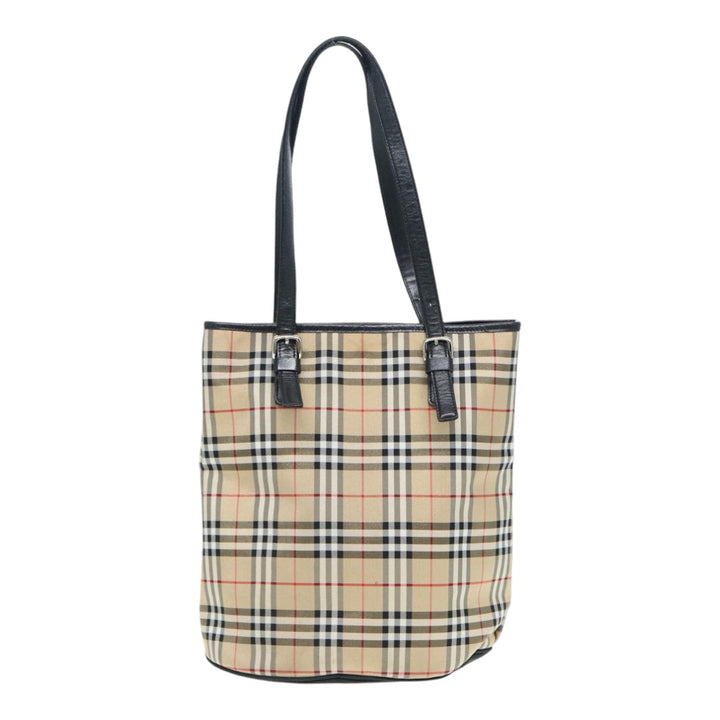 BurberrySs Nova Check Blue Label Tote Bag Nylon Beige Silver Auth ep5296