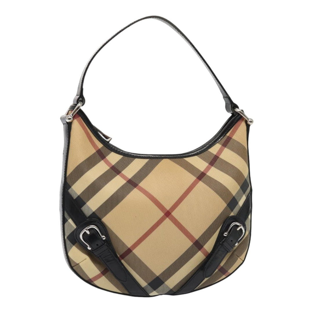 Burberry Nova Check Shoulder Bag PVC Beige Silver Auth ep5325