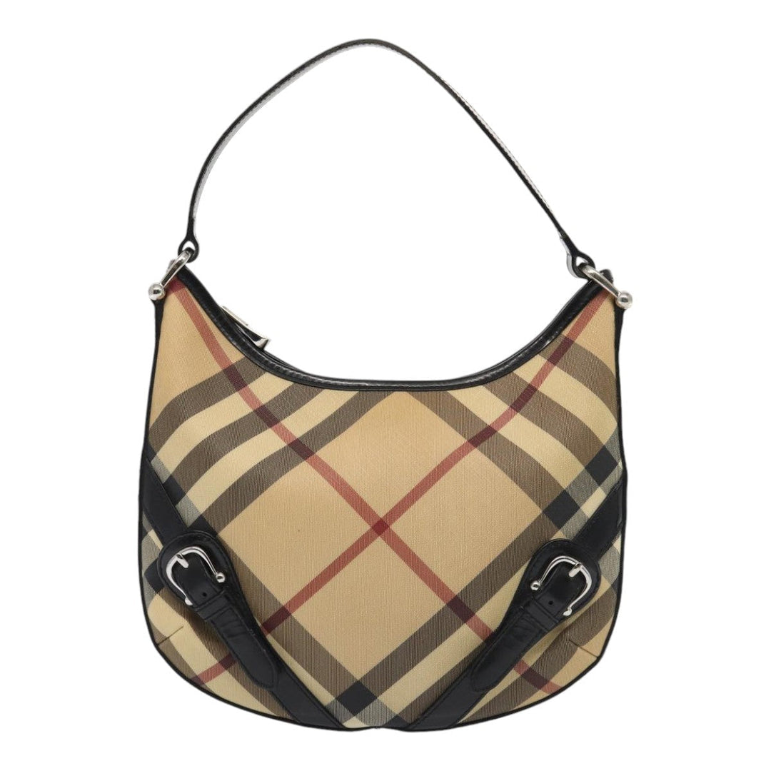 Burberry Nova Check Shoulder Bag PVC Beige Silver Auth ep5325